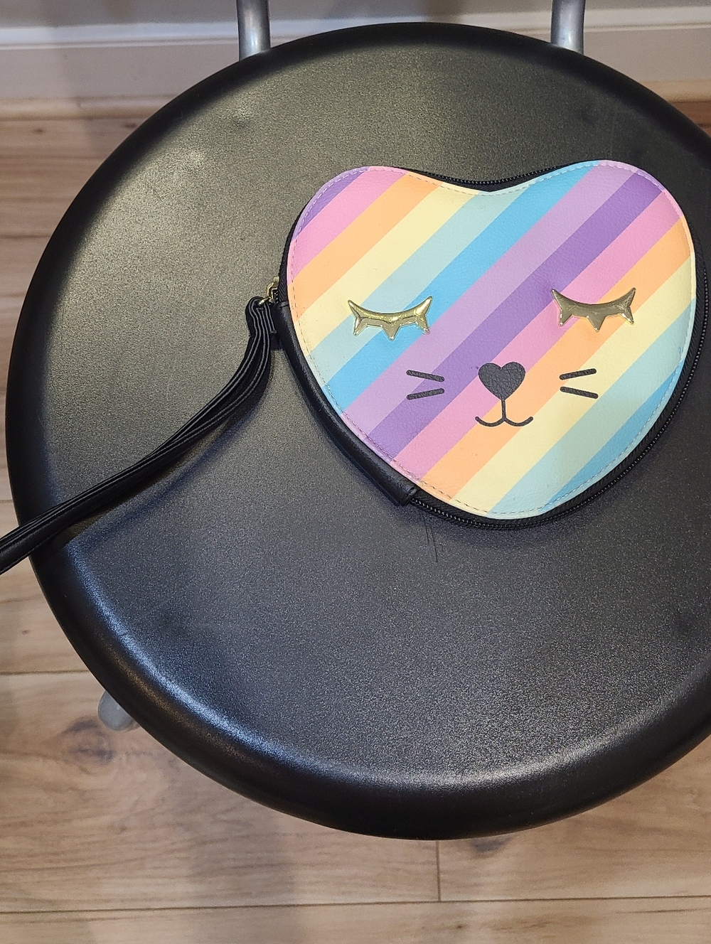 Betsey Johnson Rainbow Stripe Heart Cat Wristlet - Pastel Colors